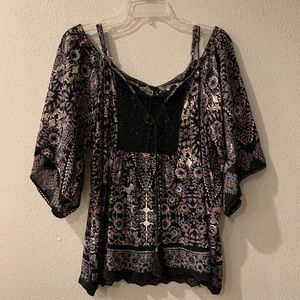 Floral Blouse w/ Crochet front